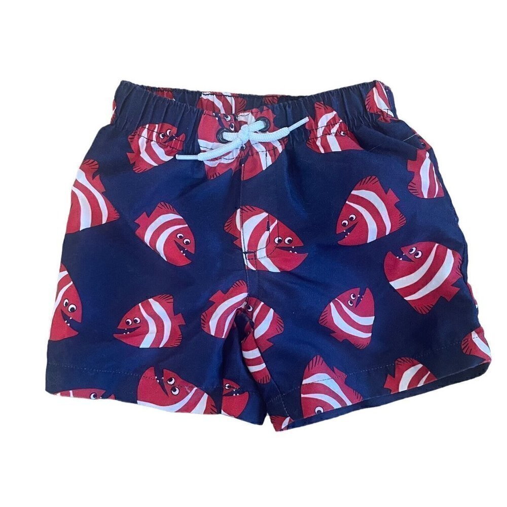 Gymboree Boys Size 6-12 months swim trunks Fish Swimsuit blue red bathing suit
